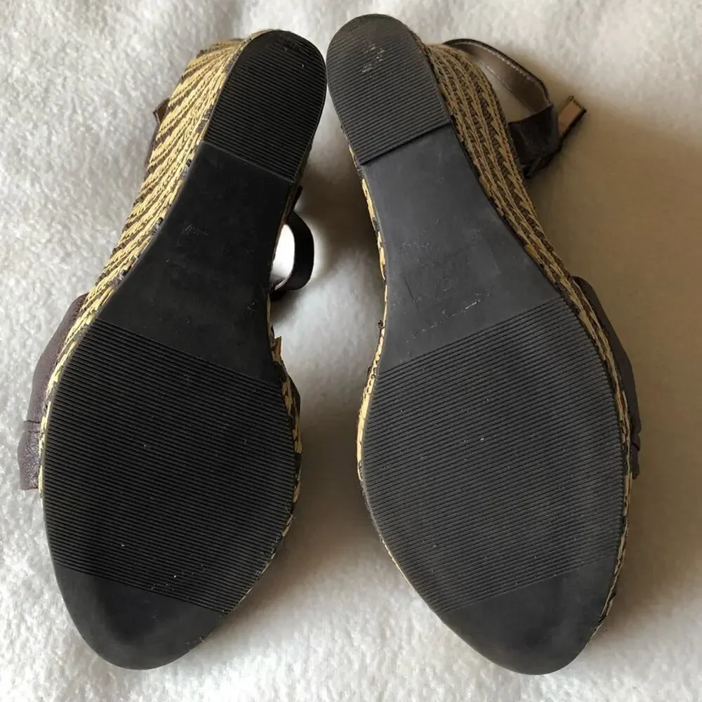 BKE Brown Leather Platform Wedges Size 8.5